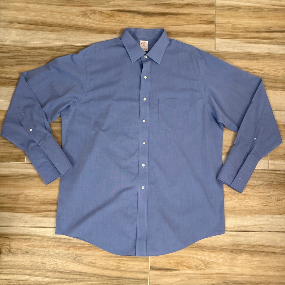 Brooks Brothers 346 Mens Blue Non-Iron Cotton French Cuff Dress Shirt 17 34